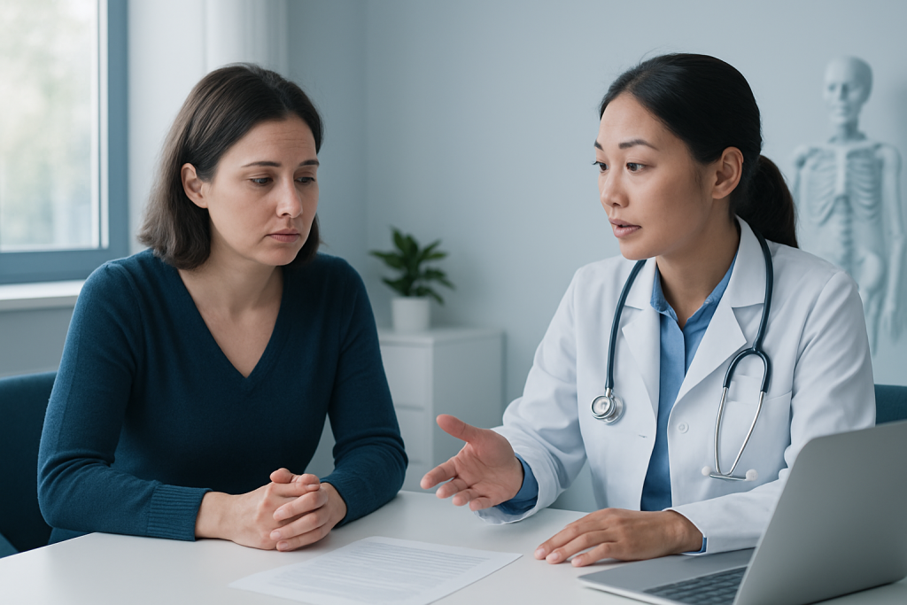 Doctor consulting with a patient in a medical office setting.