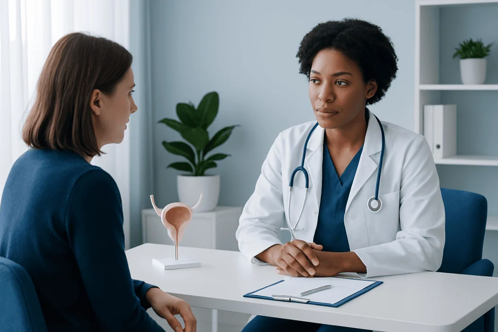 Doctor consulting a patient in a modern medical office.