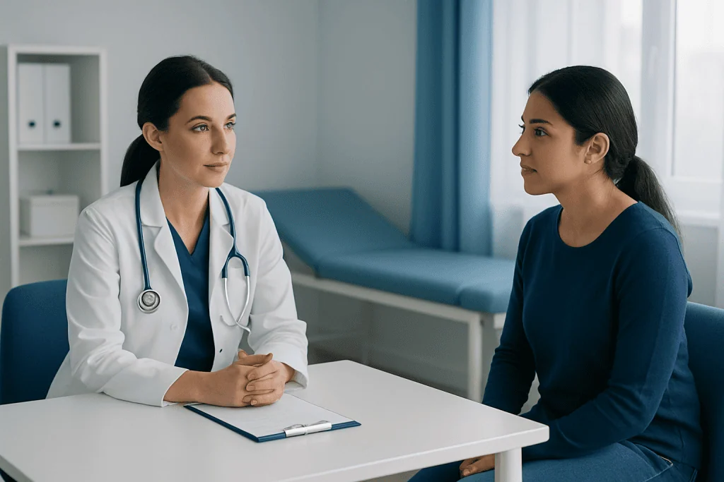 Doctor consulting with a patient in a medical office at Acibadem Hospitals Group.