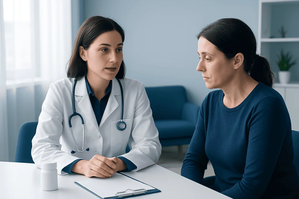 Doctor consulting with a patient in a medical office setting.