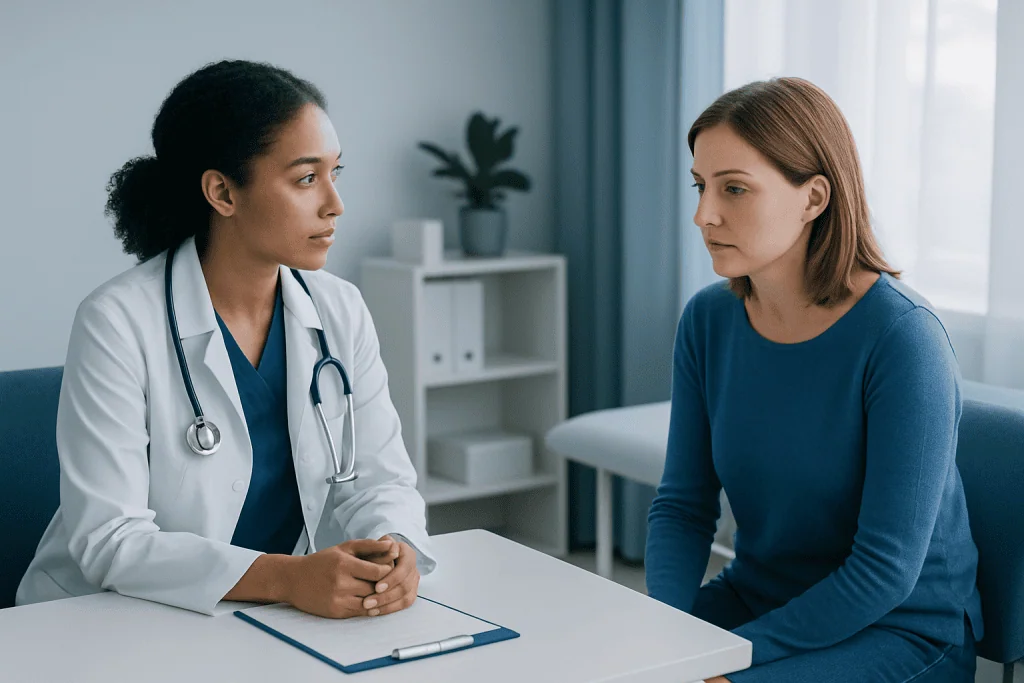 Doctor consulting with a patient in a medical office setting.