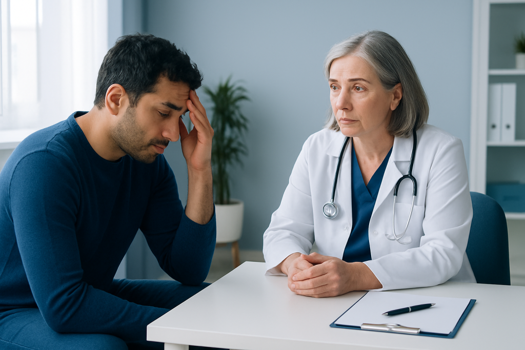 Patient consulting with a doctor about medication or health concerns.