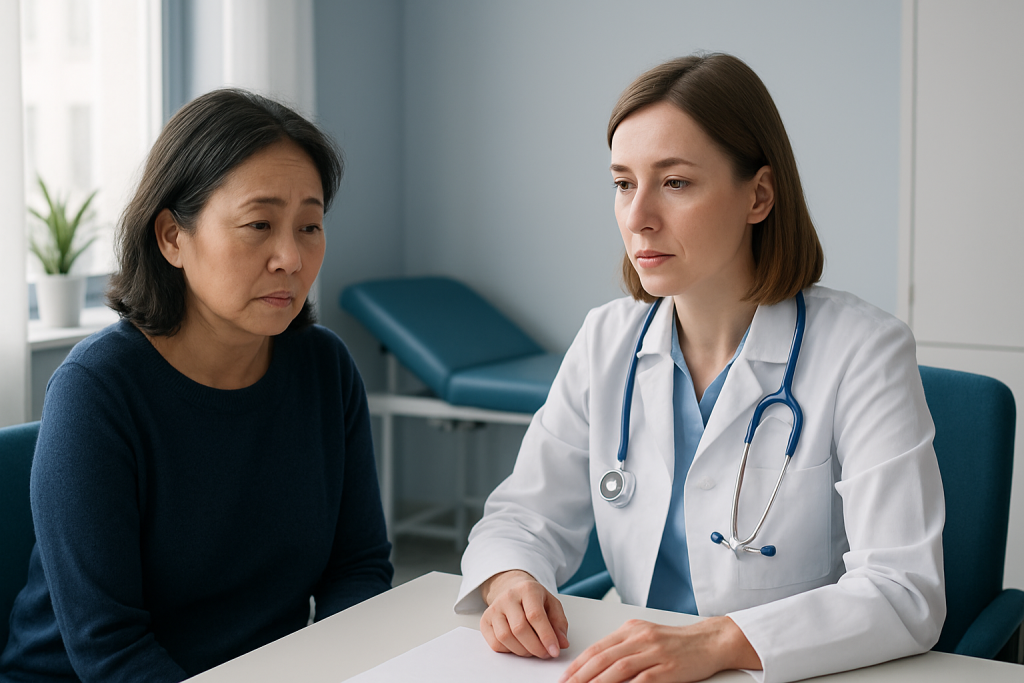 Doctor consulting with a patient in a medical office setting.