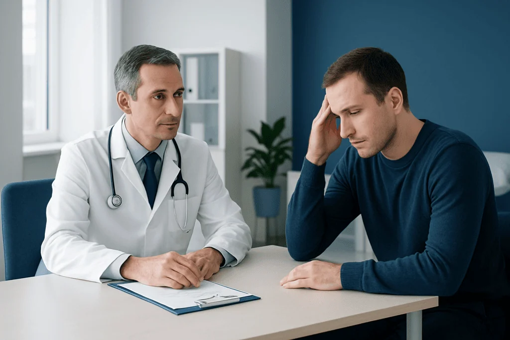 Doctor consulting with a patient in a medical office setting.