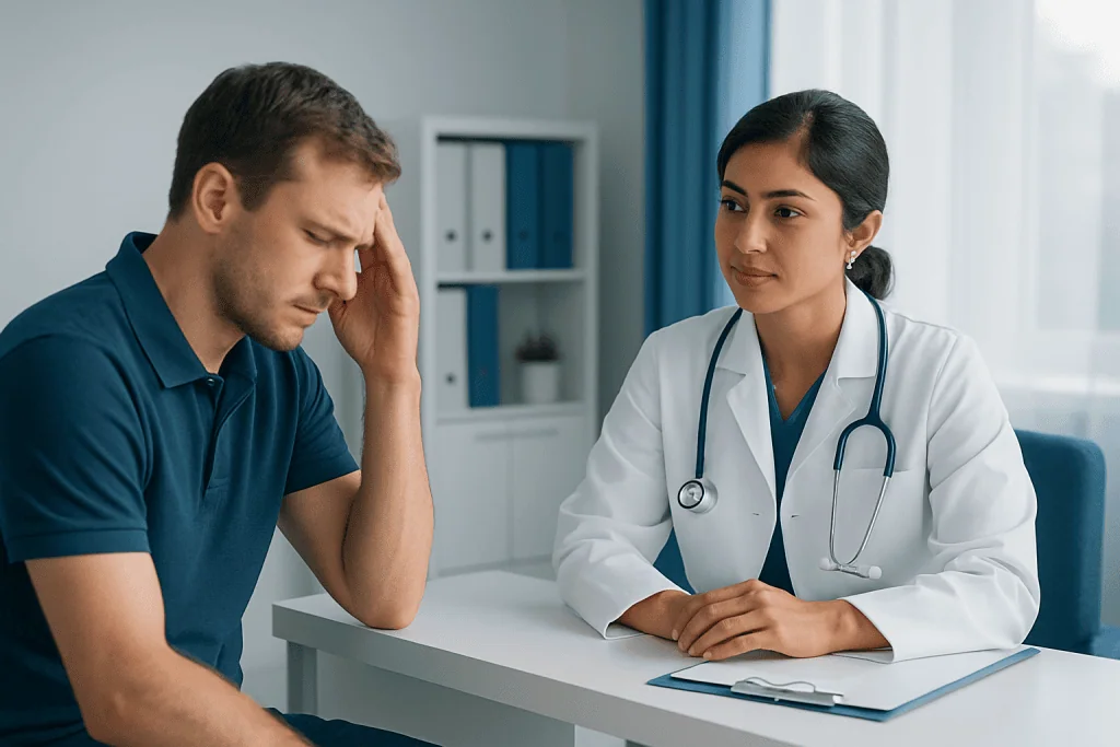 Doctor consulting with a patient in a medical office setting.