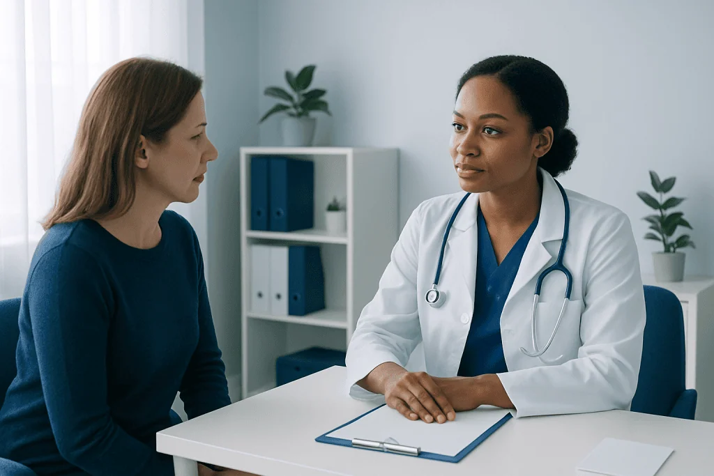 Doctor consulting with a patient in a medical office setting.
