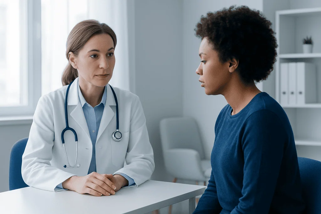 Doctor consulting a patient in a modern medical office.