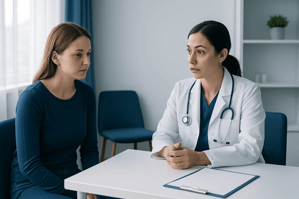 Doctor consulting with a patient in a medical office setting.