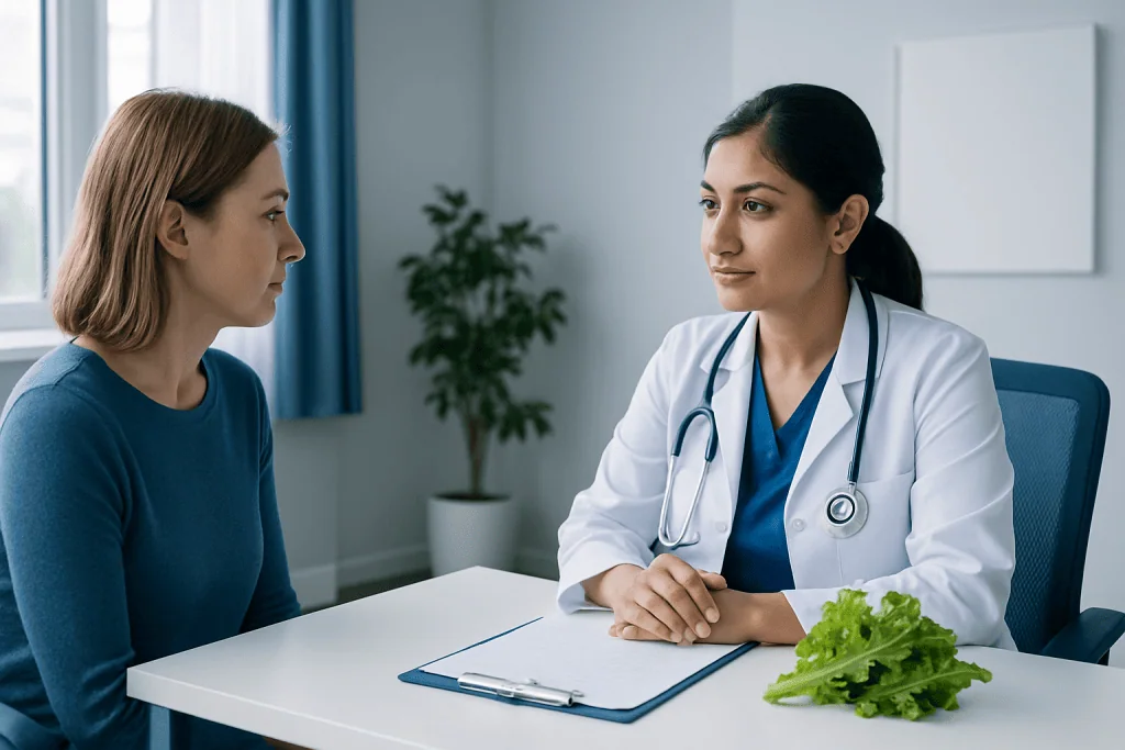 Doctor consulting with a patient in a medical office setting.
