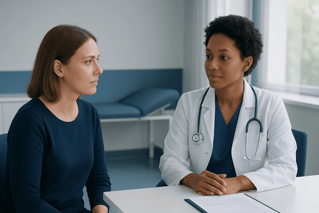 Doctor consulting with a patient in a medical office setting.