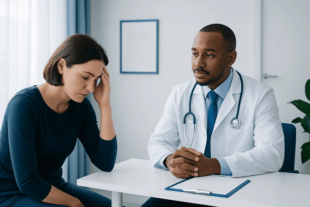 Doctor consulting with a patient in a medical office setting.