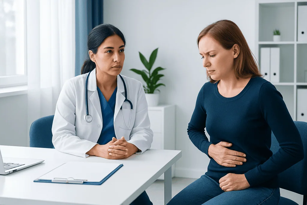 Doctor consulting with a patient in a medical office setting.