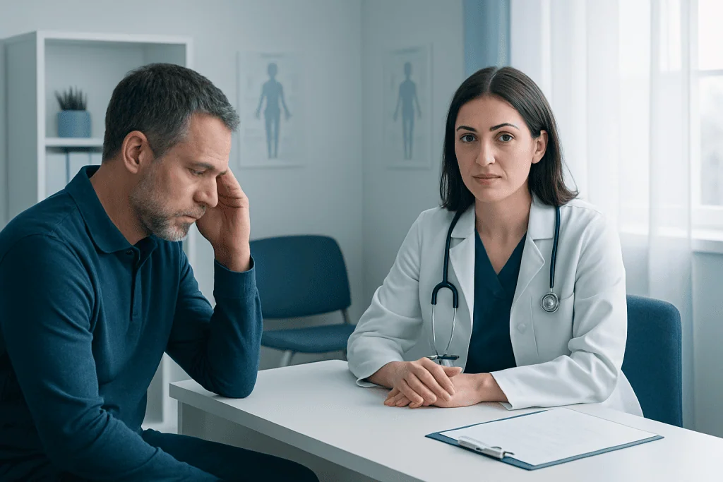Doctor consulting with a patient in a medical office setting.