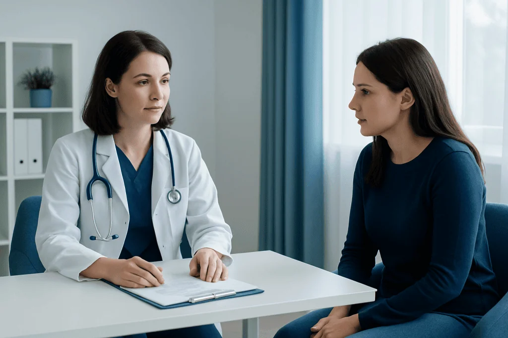 Doctor consulting with a patient in a medical office setting.