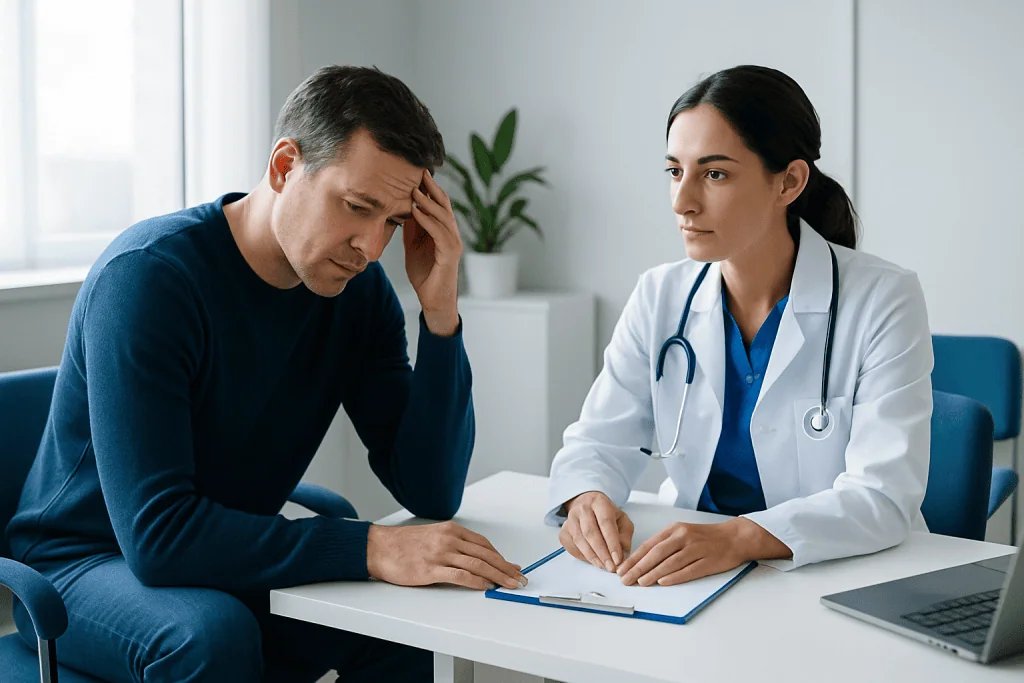 Patient consulting with doctor about health concerns at Acibadem Hospital.