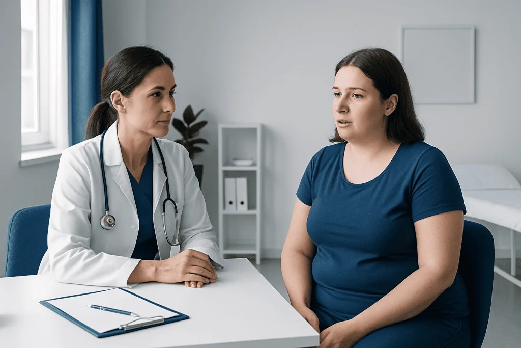 Doctor consulting with a patient in a medical office setting.