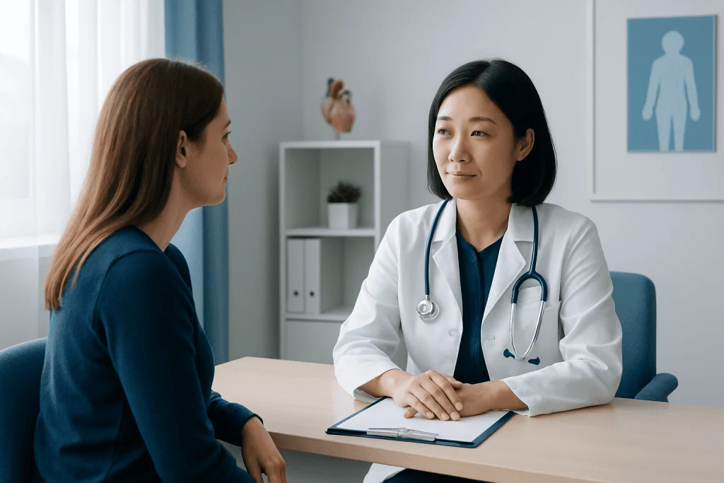 Doctor consulting with a patient in a medical office setting.
