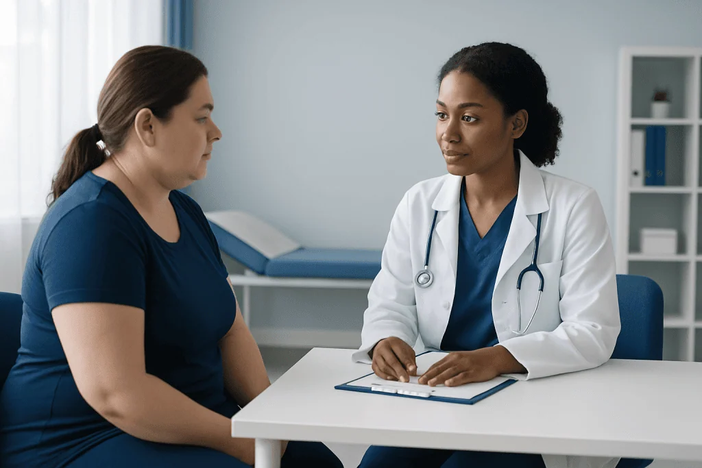 Doctor consulting with a patient in a medical office at Acibadem Hospitals Group.