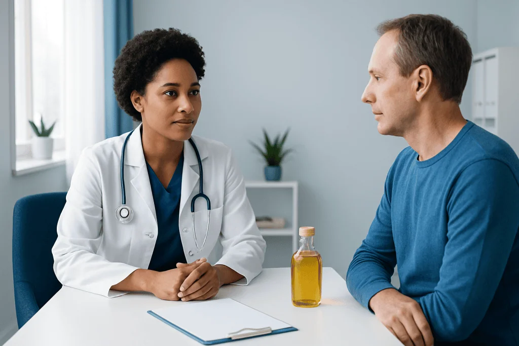 Doctor consulting with a patient in a medical office setting.