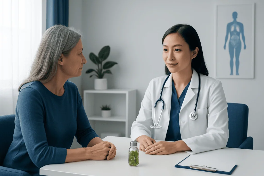 Doctor consulting with a patient in a modern medical office.