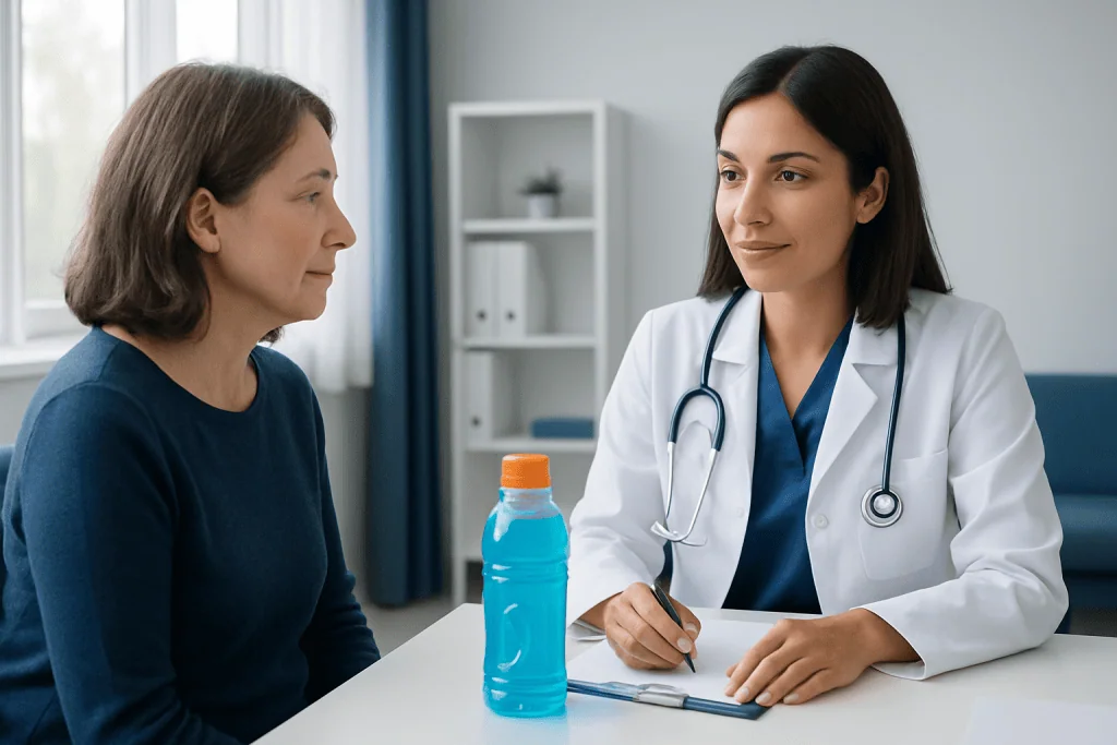 Doctor consulting with a patient in a medical office setting.