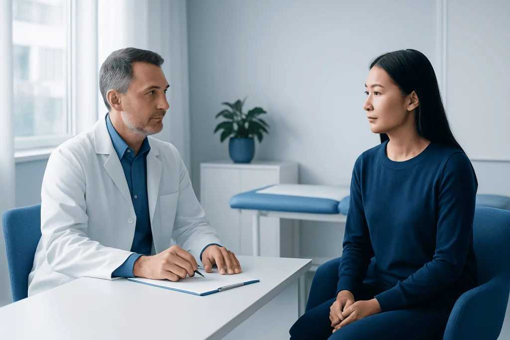 Doctor consulting with a patient in a medical office.