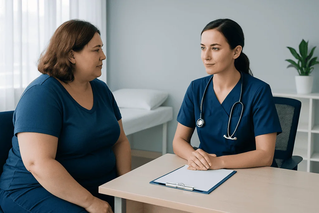 Doctor consulting with a patient in a medical office setting.