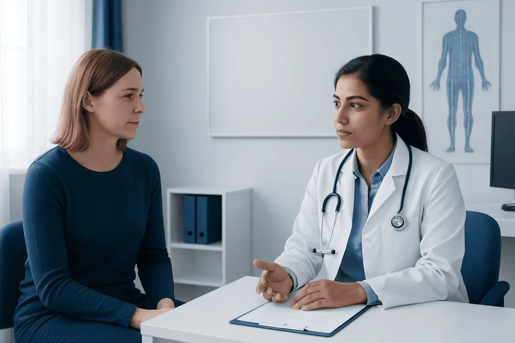 Doctor consulting with a patient in a medical office setting.