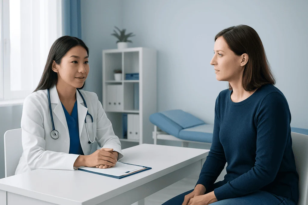 Doctor consulting with a patient in a medical office setting.