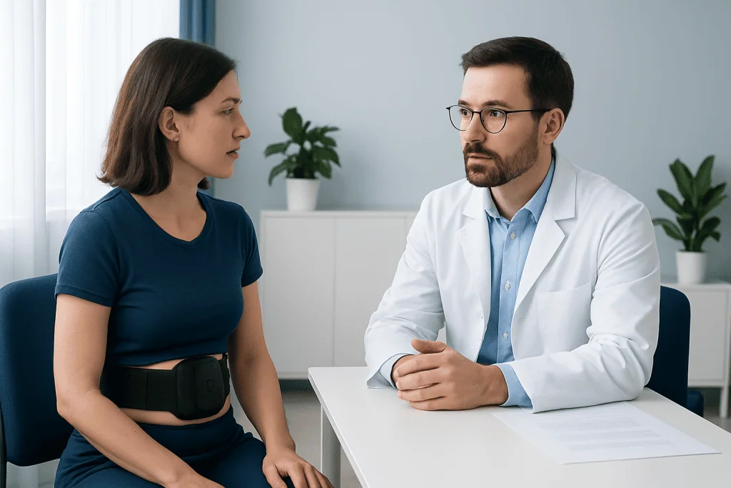 Doctor consulting with a patient in a medical office setting.