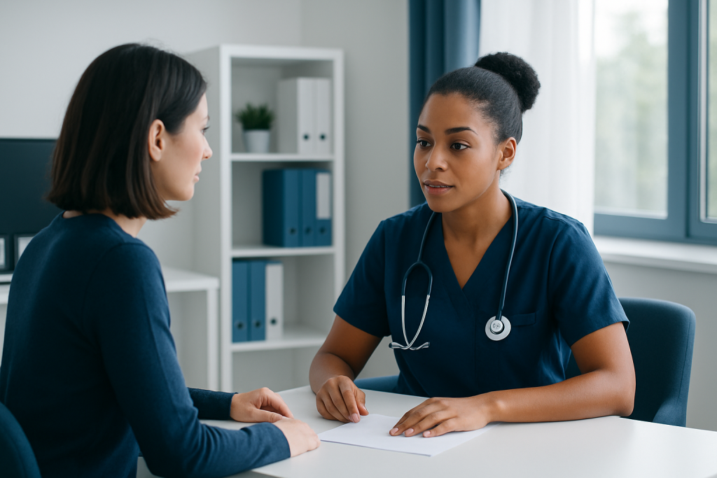 Doctor consulting with a patient in a medical office.