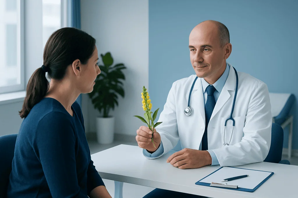 Doctor consulting with a patient in a modern medical office.