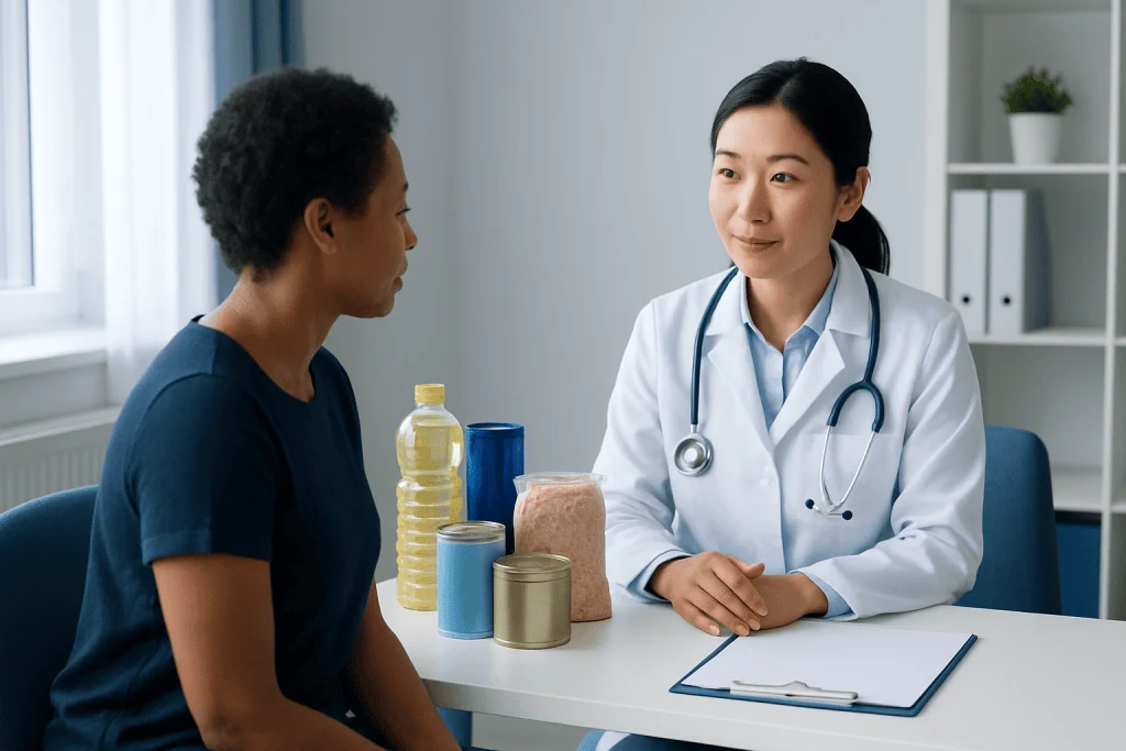Doctor consulting with a patient in a medical office setting.