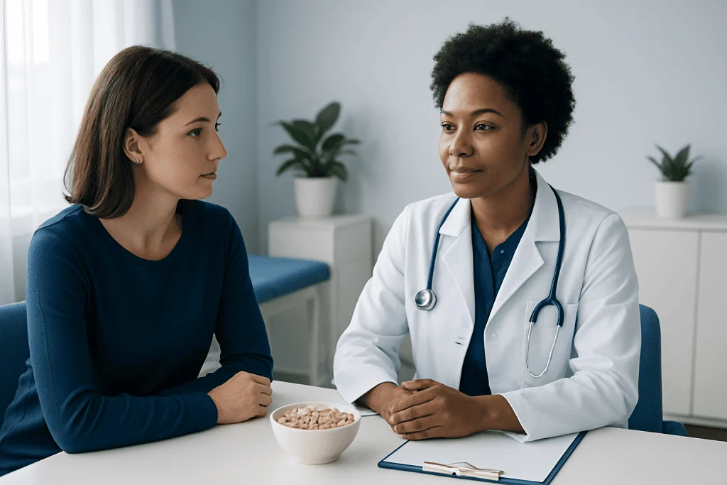 Doctor consulting with a patient in a medical office setting.