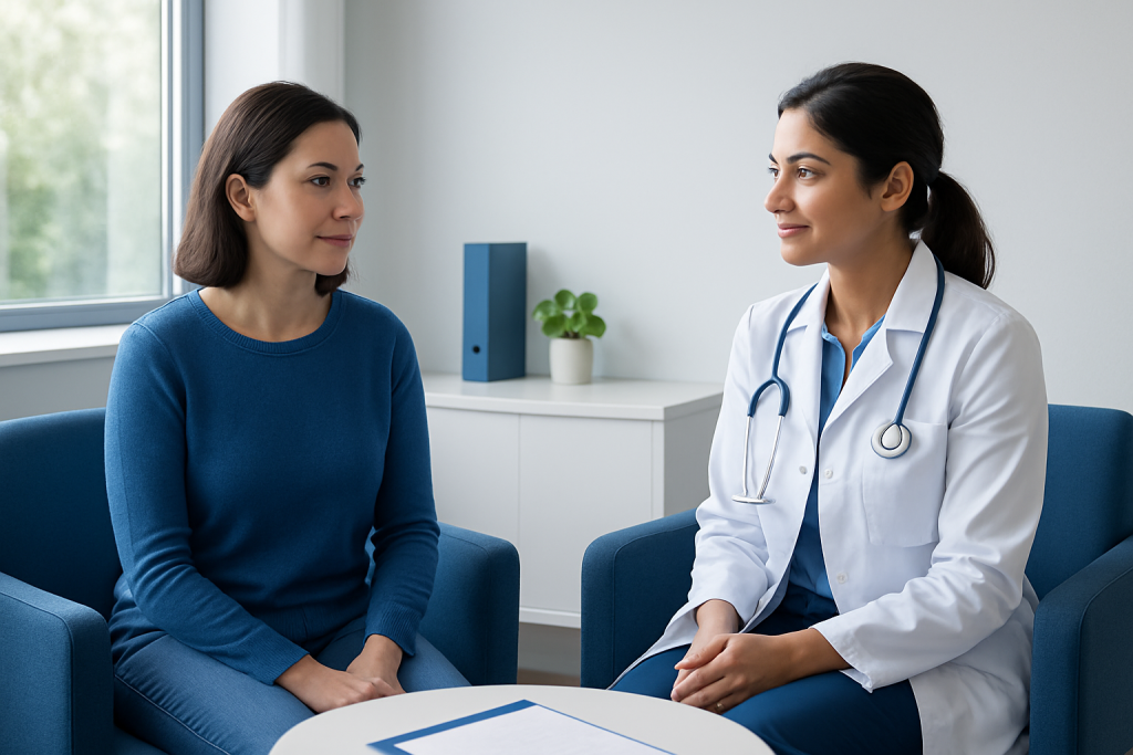 Doctor consulting with a patient in a medical office setting.