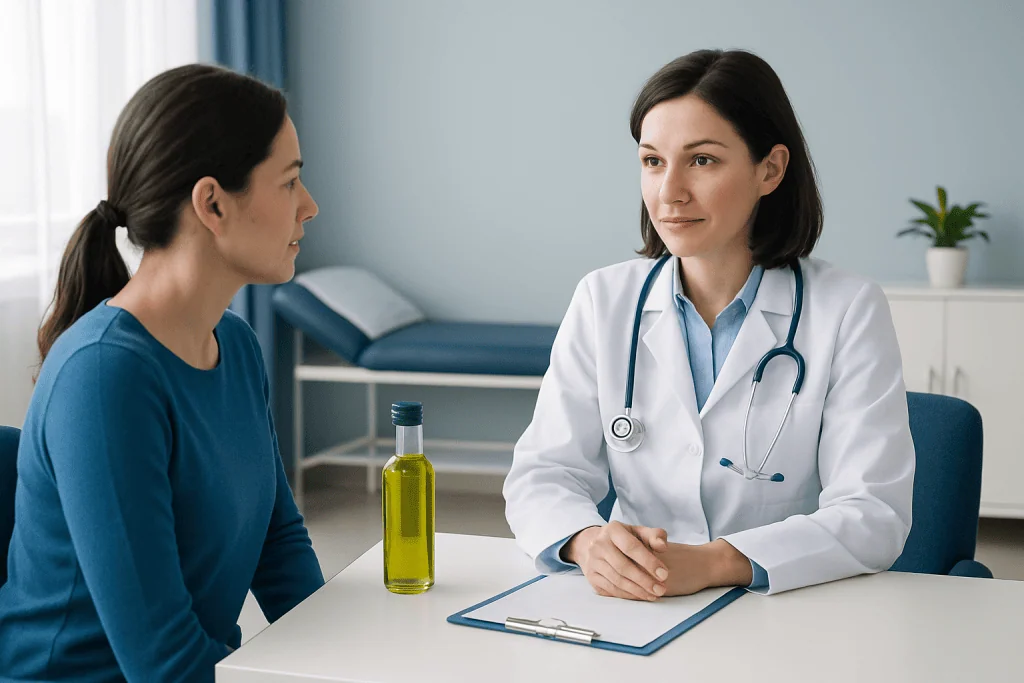 Doctor consulting with a patient in a medical office setting.