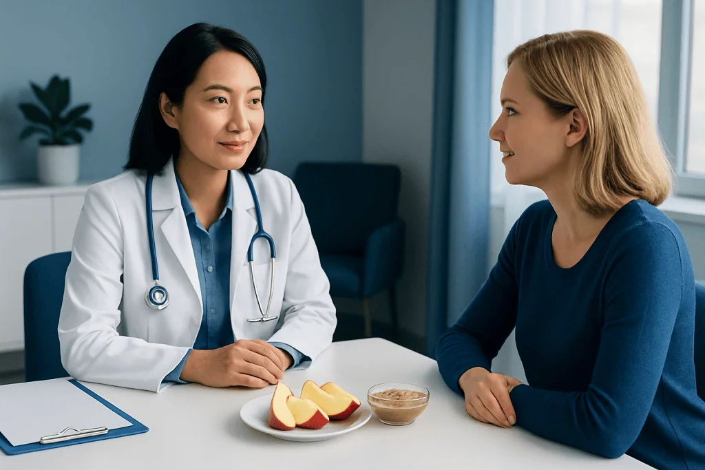Doctor consulting with a patient in a medical office setting.