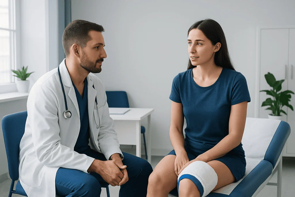 Doctor consulting with a female patient in a medical office.