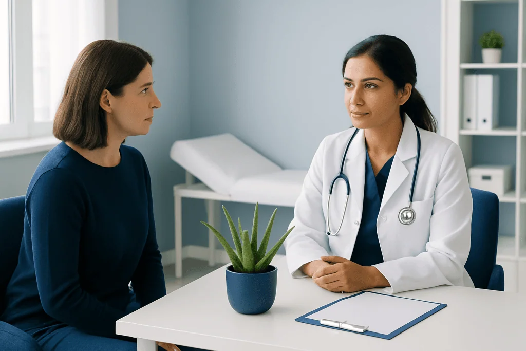 Doctor consulting with a patient in a medical office setting.