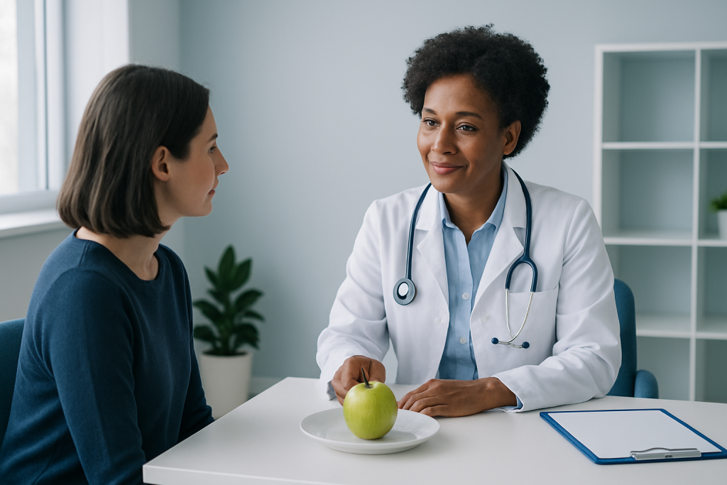 Doctor consulting with patient about dietary fiber and health benefits.