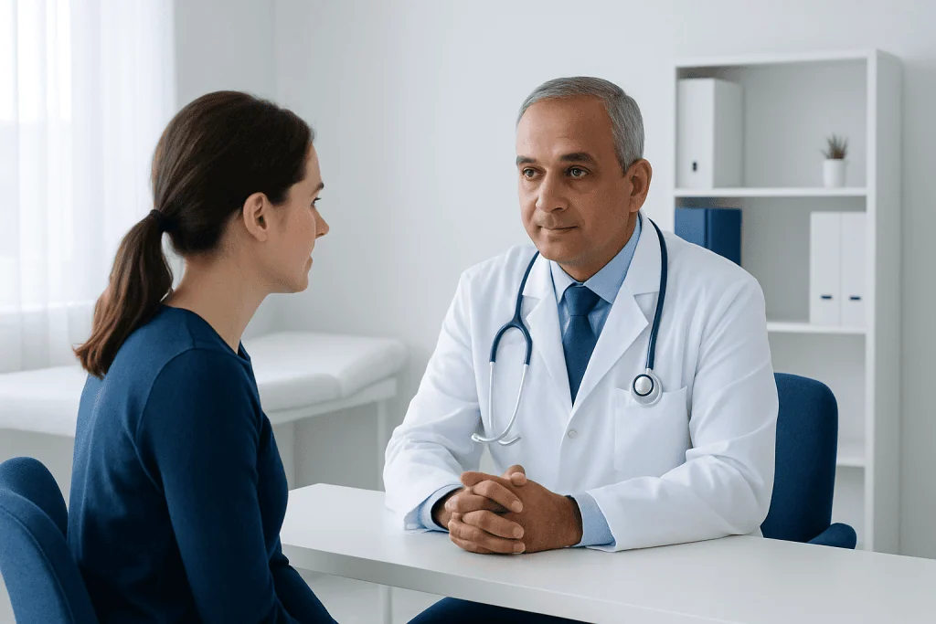 Doctor consulting with a patient in a medical office setting.