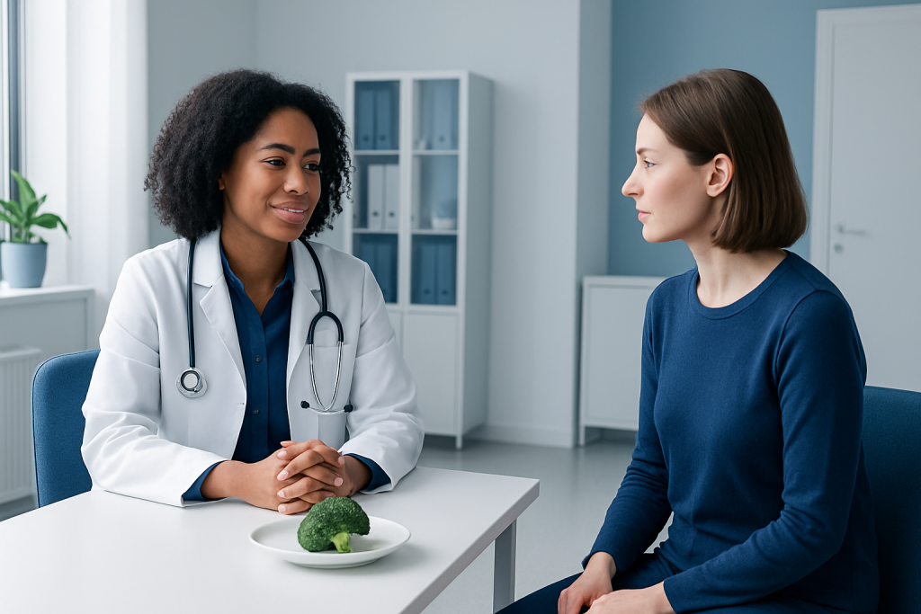 Doctor consulting a patient about dietary fiber and gut health.