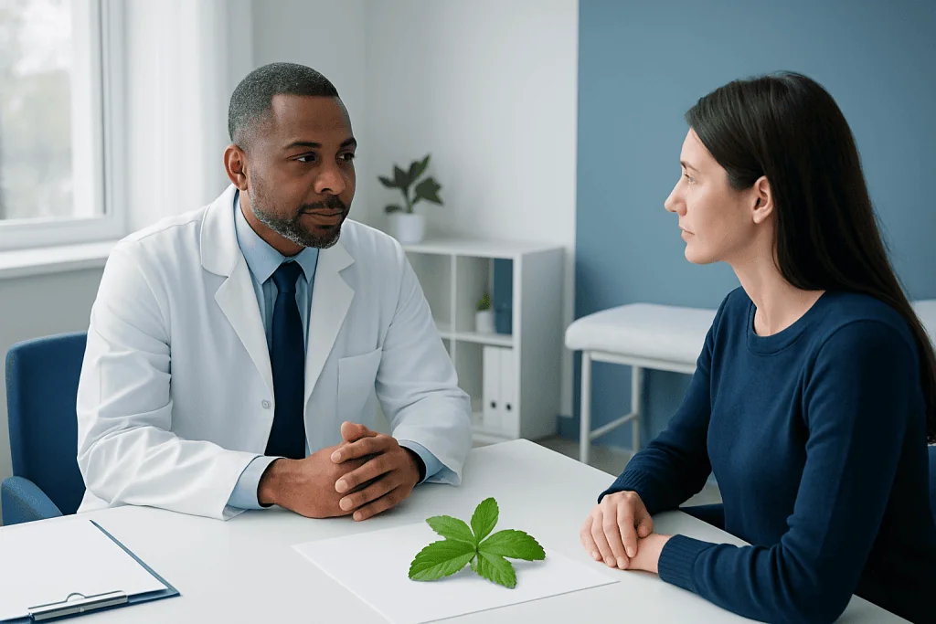 Doctor consulting with a patient in a medical office setting.