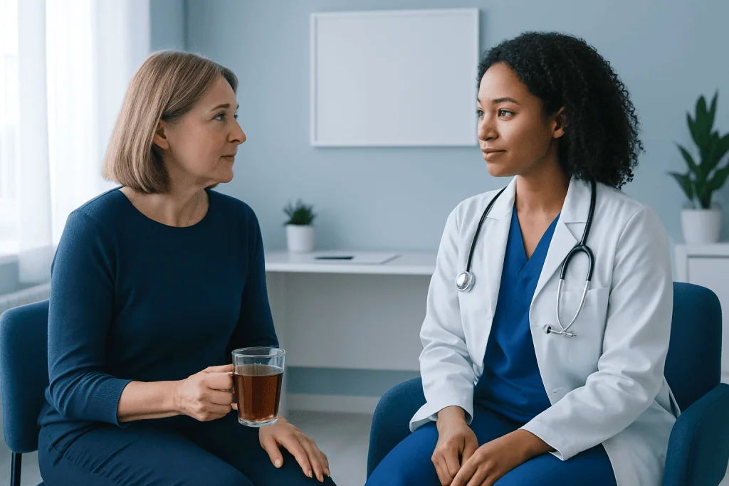Doctor consulting with a female patient in a medical office.