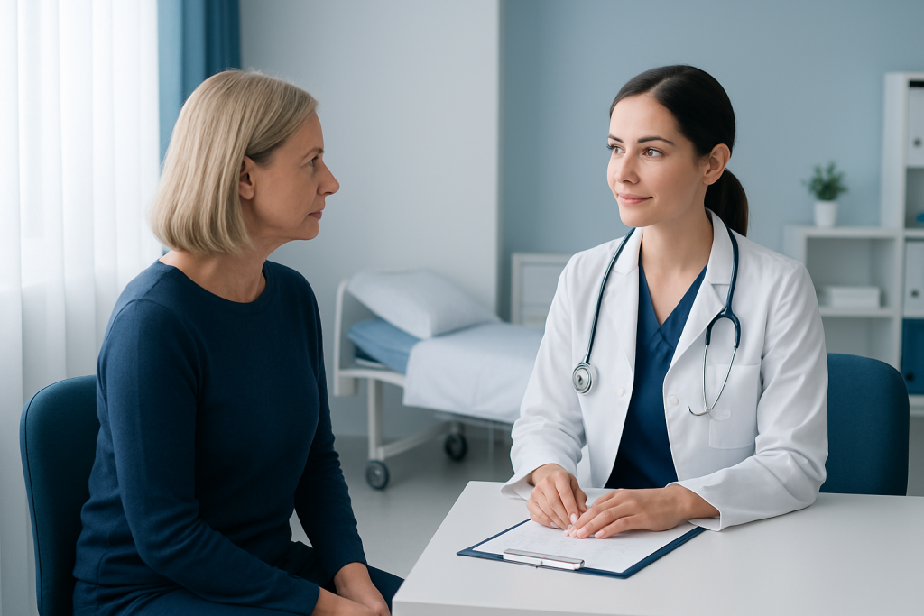 Doctor consulting with a patient in a medical office setting.