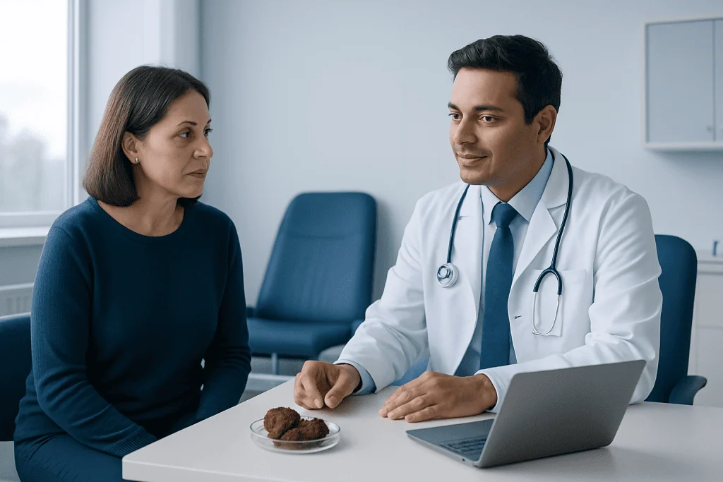 Doctor consulting with a patient in a modern medical office.