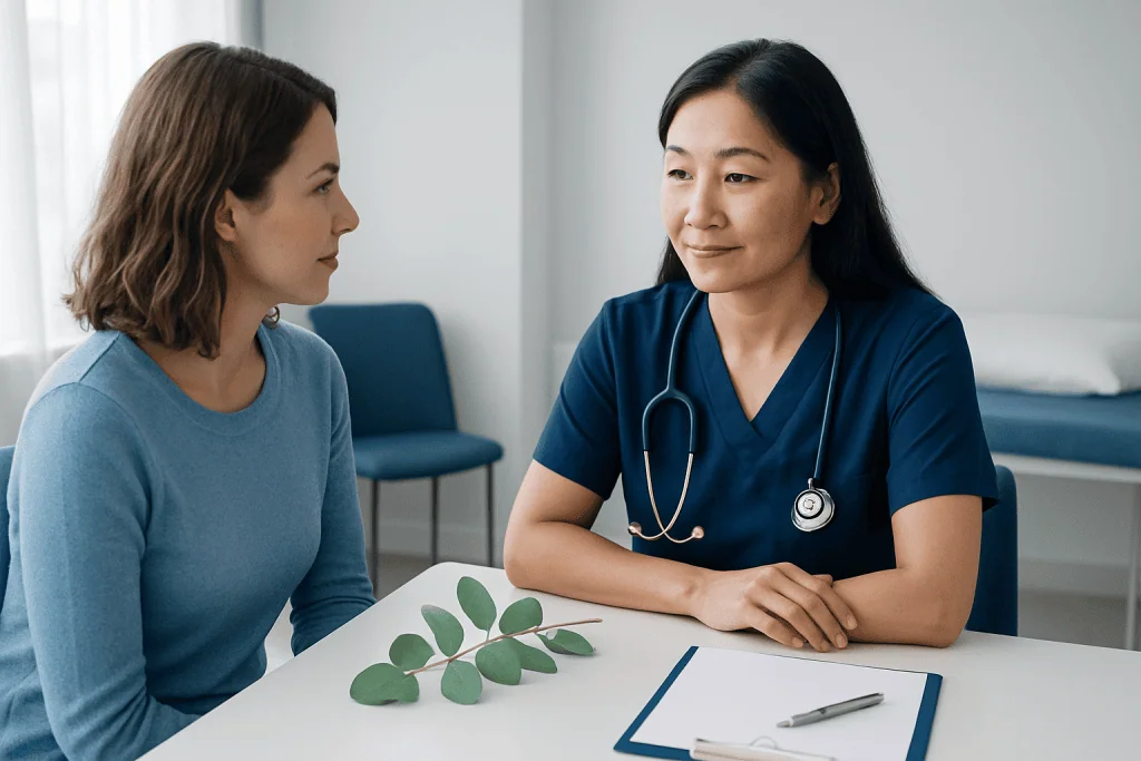 Doctor consulting with patient in a medical office setting.