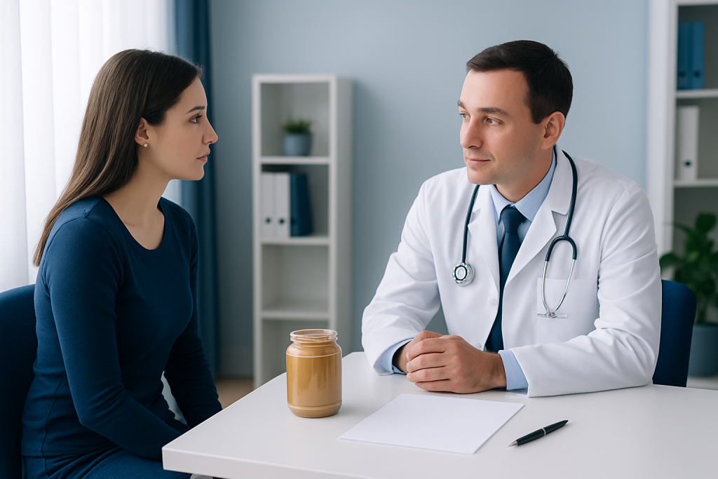 Doctor consulting with a patient in a medical office setting.
