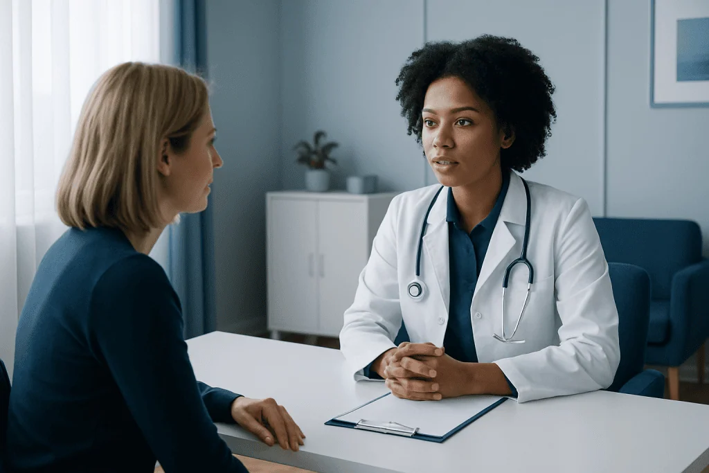Doctor consulting with a patient in a medical office setting.