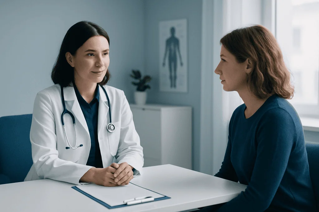 Doctor consulting with a patient in a medical office setting.